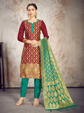 Costume Salwar tissé en soie d'art Banarasi marron